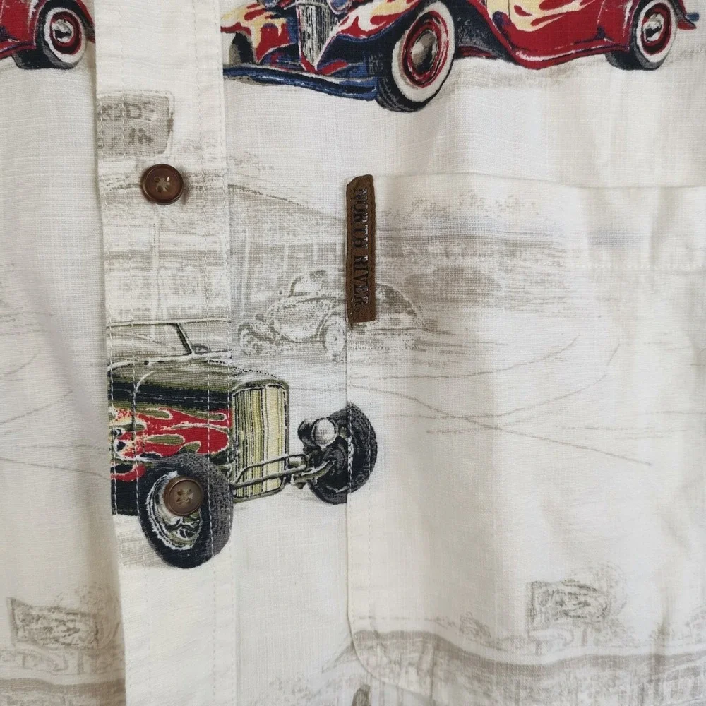 North River Outfitters Short Sleeve Shirt Men Cars Print XXL PIT TO‎ PIT 27 IN